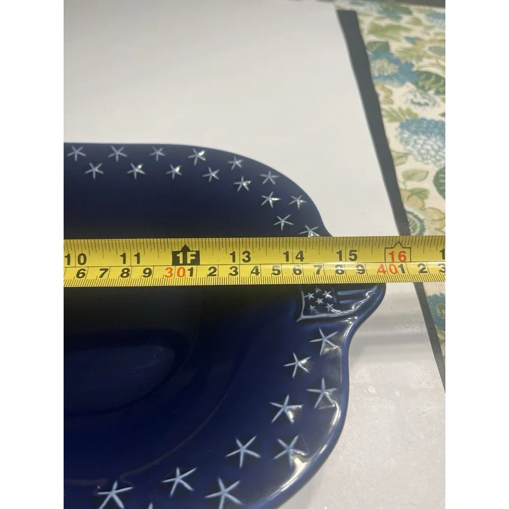 Longaberger Pottery Proudly American Cobalt Blue Stars Platter / Serving Tray